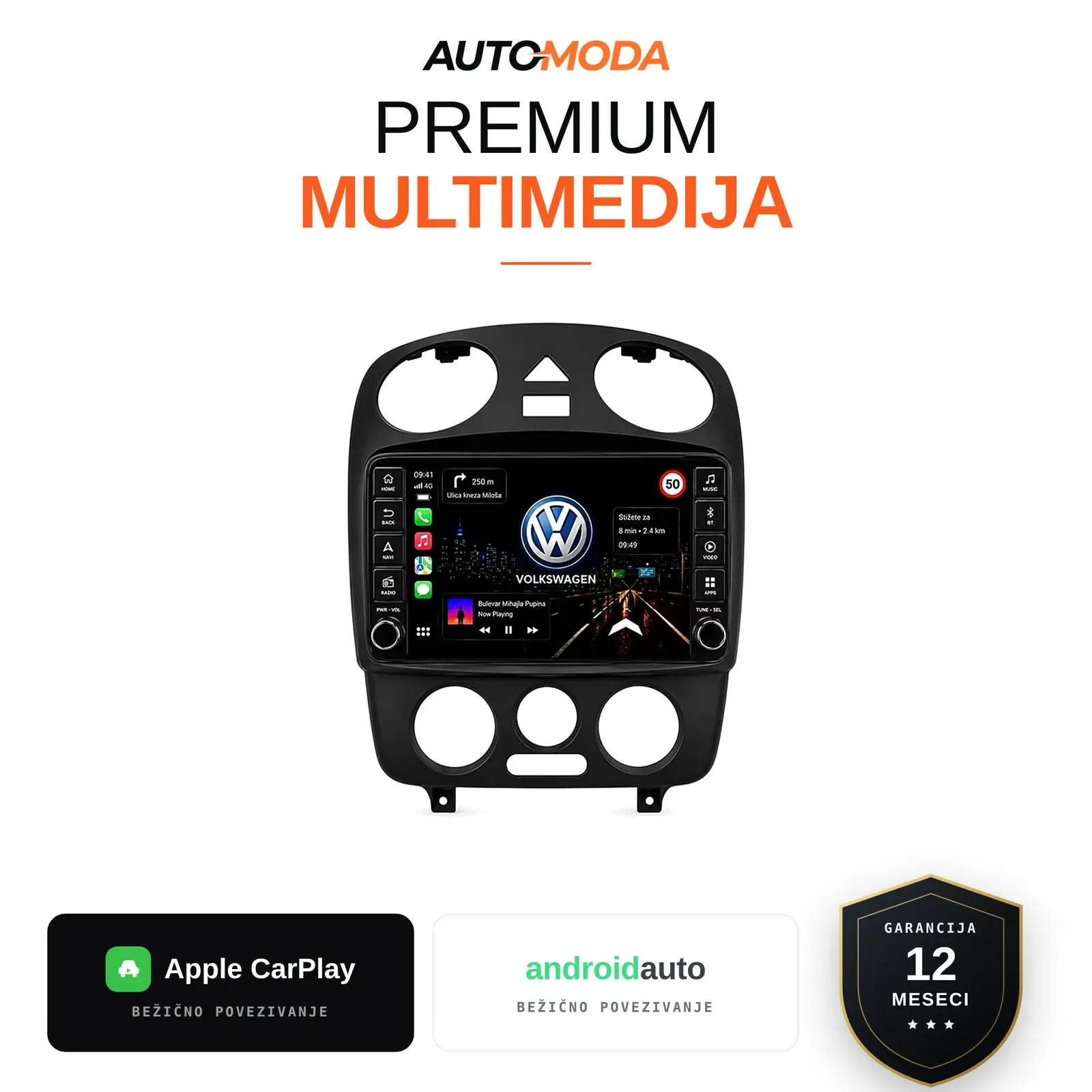 Volkswagen Buba (New Beetle) multimedija 10" (verzija 2, sa dugmadima) — Android, CarPlay, navigacija