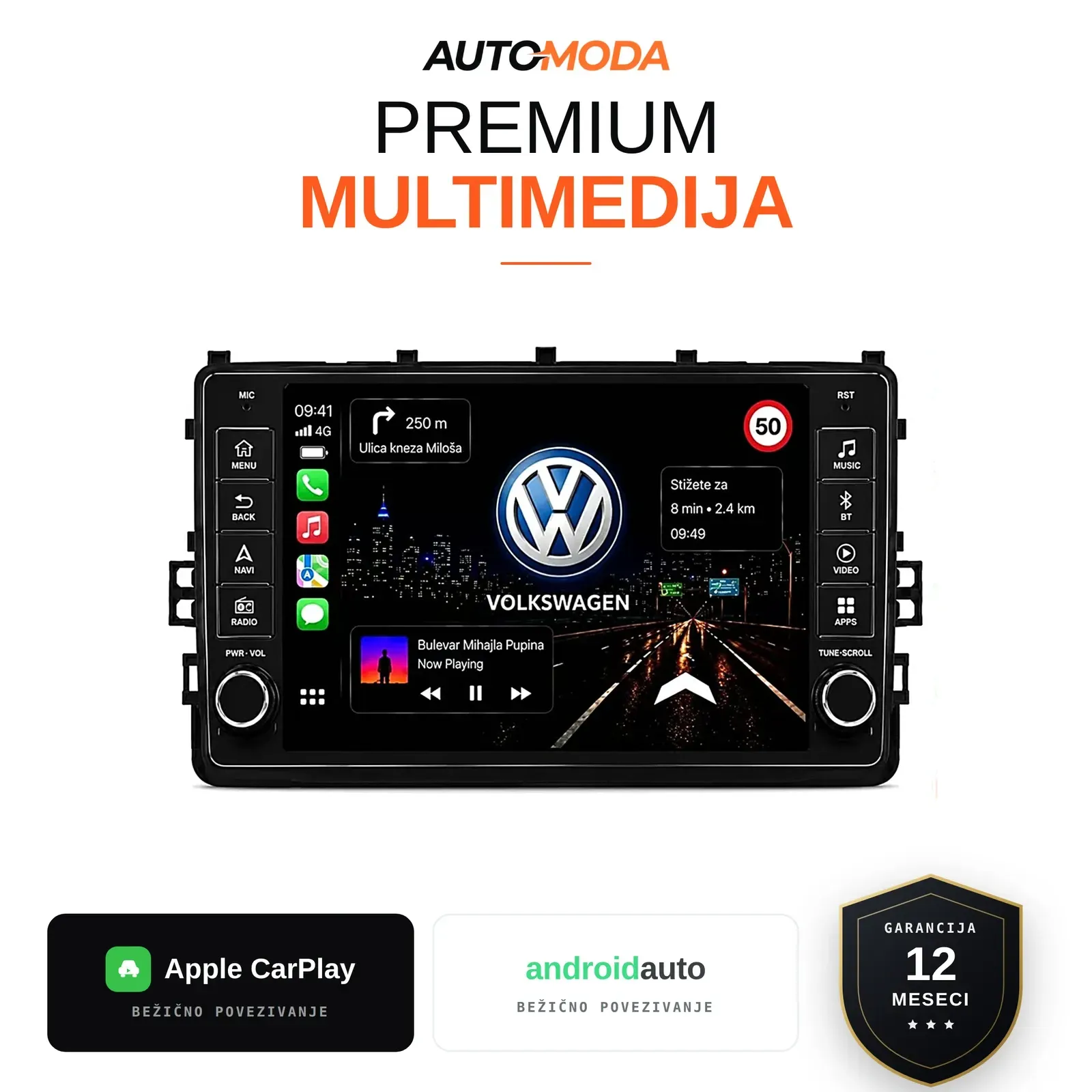 Volkswagen Golf 8 multimedija 10" (verzija 2, sa dugmadima) — Android, CarPlay, navigacija