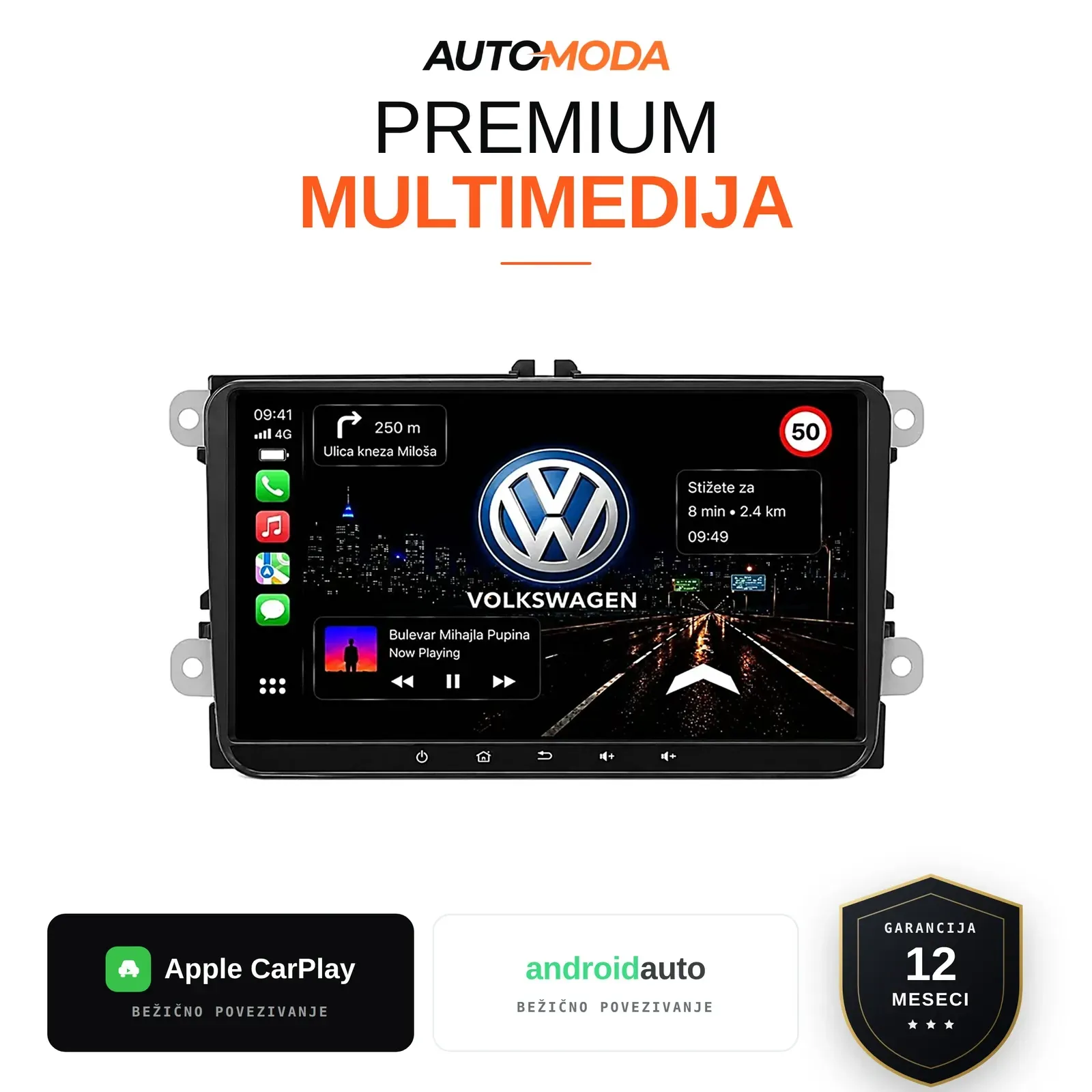Volkswagen univerzalna multimedija 9" (širi ekran) — Android, CarPlay, navigacija