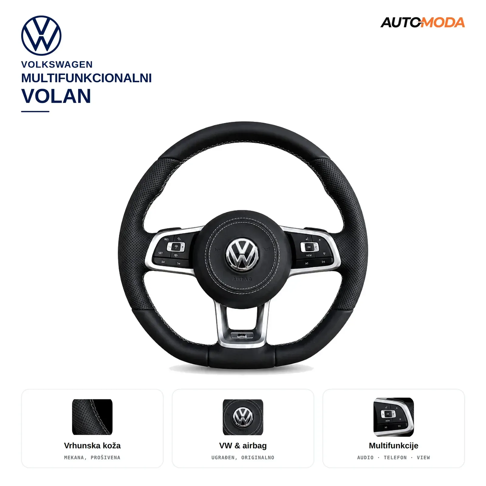 Volkswagen Multifunkcionalni volan (Golf 6 / Golf 7 / Passat B7 / Passat B8 / Polo / Tiguan / Touran / Caddy / Arteon / Touareg)
