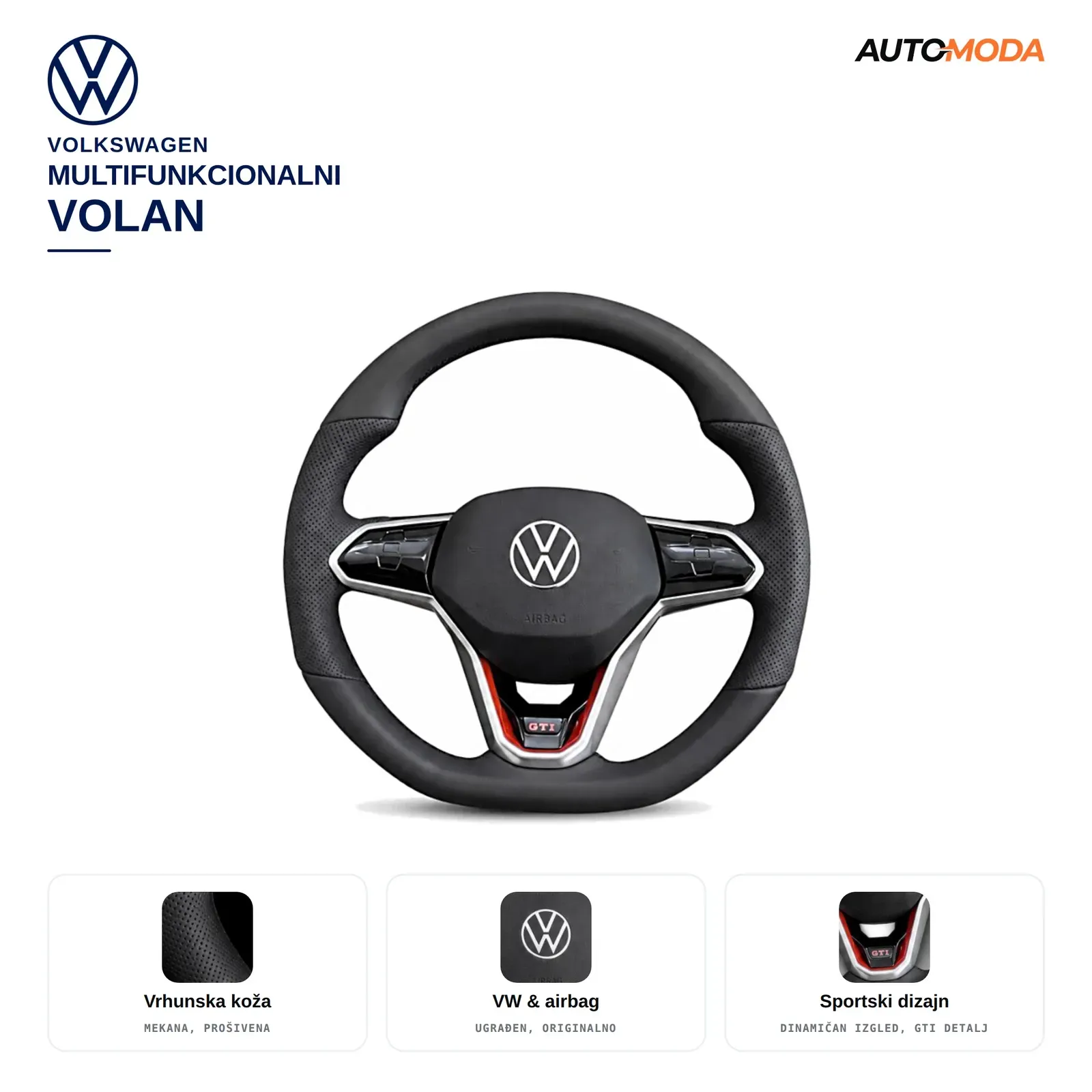 Volkswagen Multifunkcionalni volan GTI dizajn (Golf 7 / Golf 8 / Arteon)