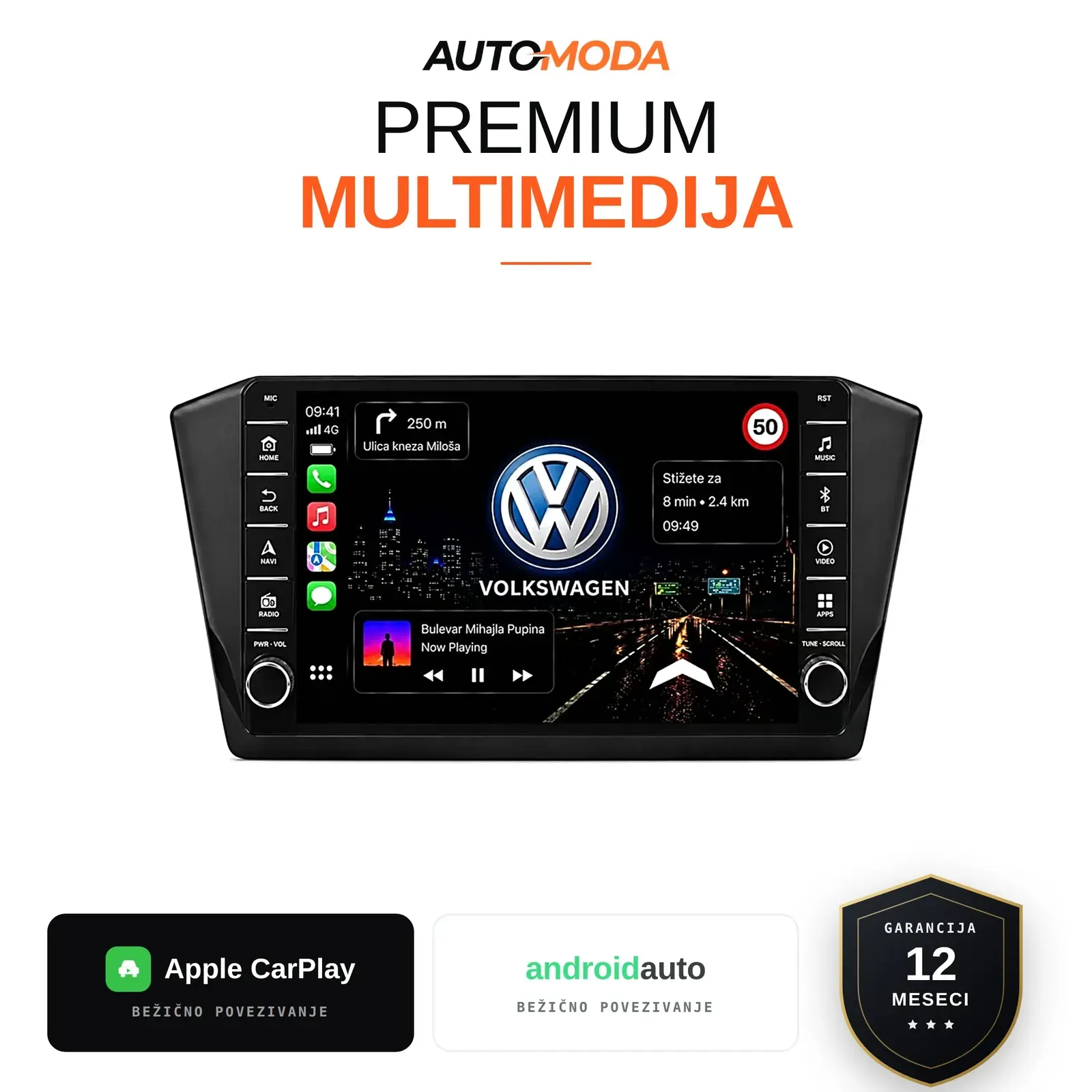 Volkswagen Pasat B8 multimedija 10" (verzija 2, sa dugmadima) — Android, CarPlay, navigacija