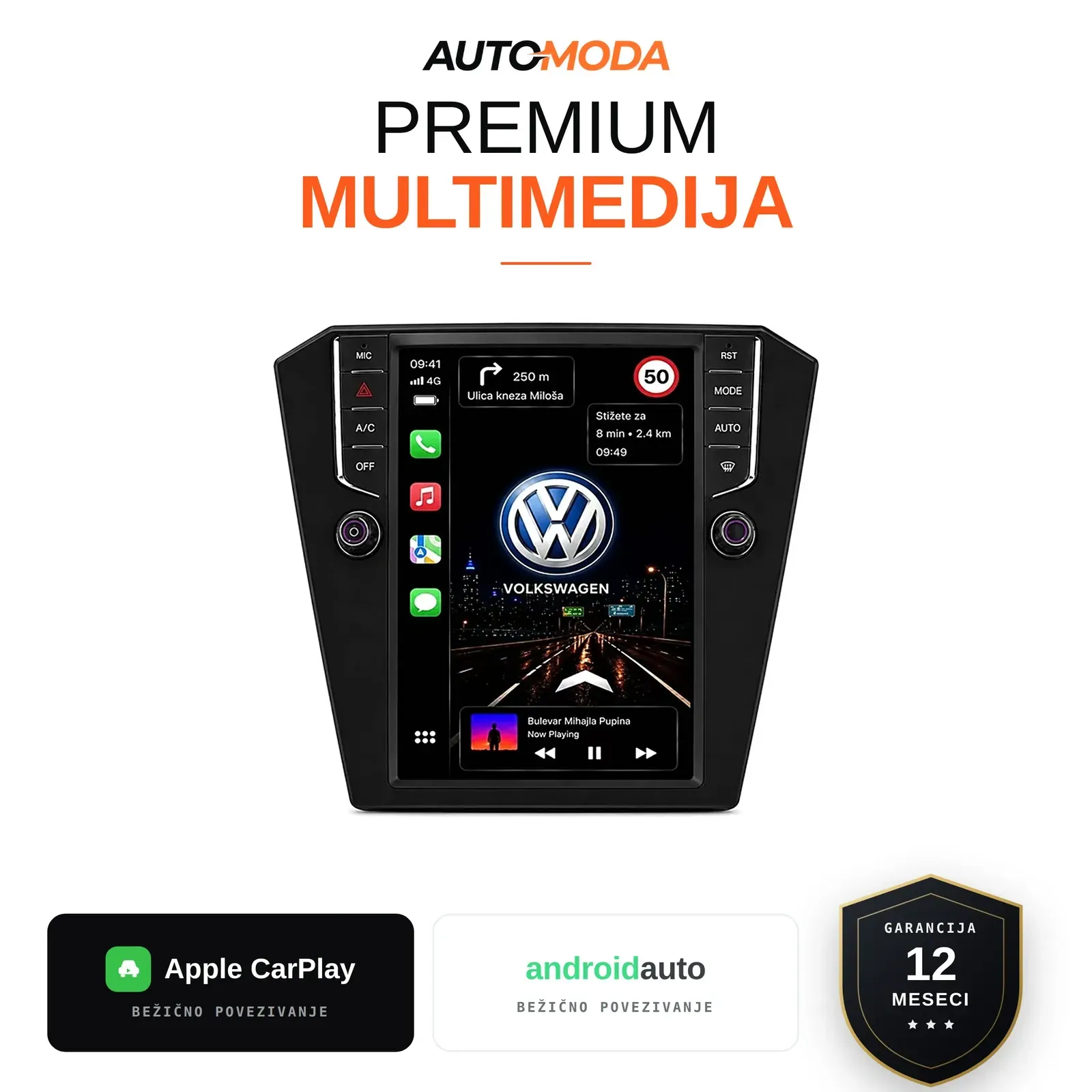 Volkswagen Pasat B8 multimedija 10" Tesla Style (sa klima panelom) — Android, CarPlay, navigacija