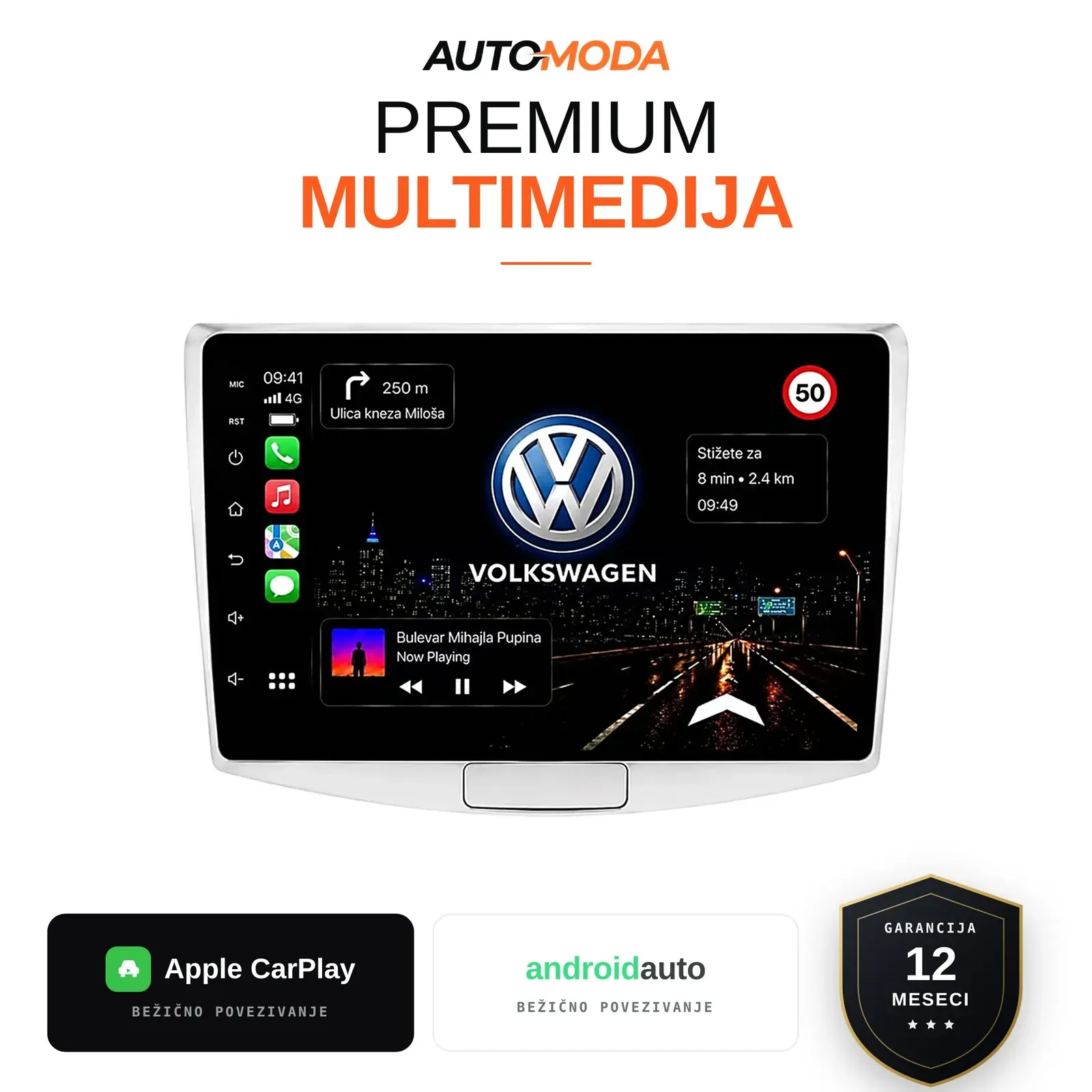 Volkswagen Passat B6/B7 multimedija 10" (verzija 2, bez dugmadi) — Android, CarPlay, navigacija