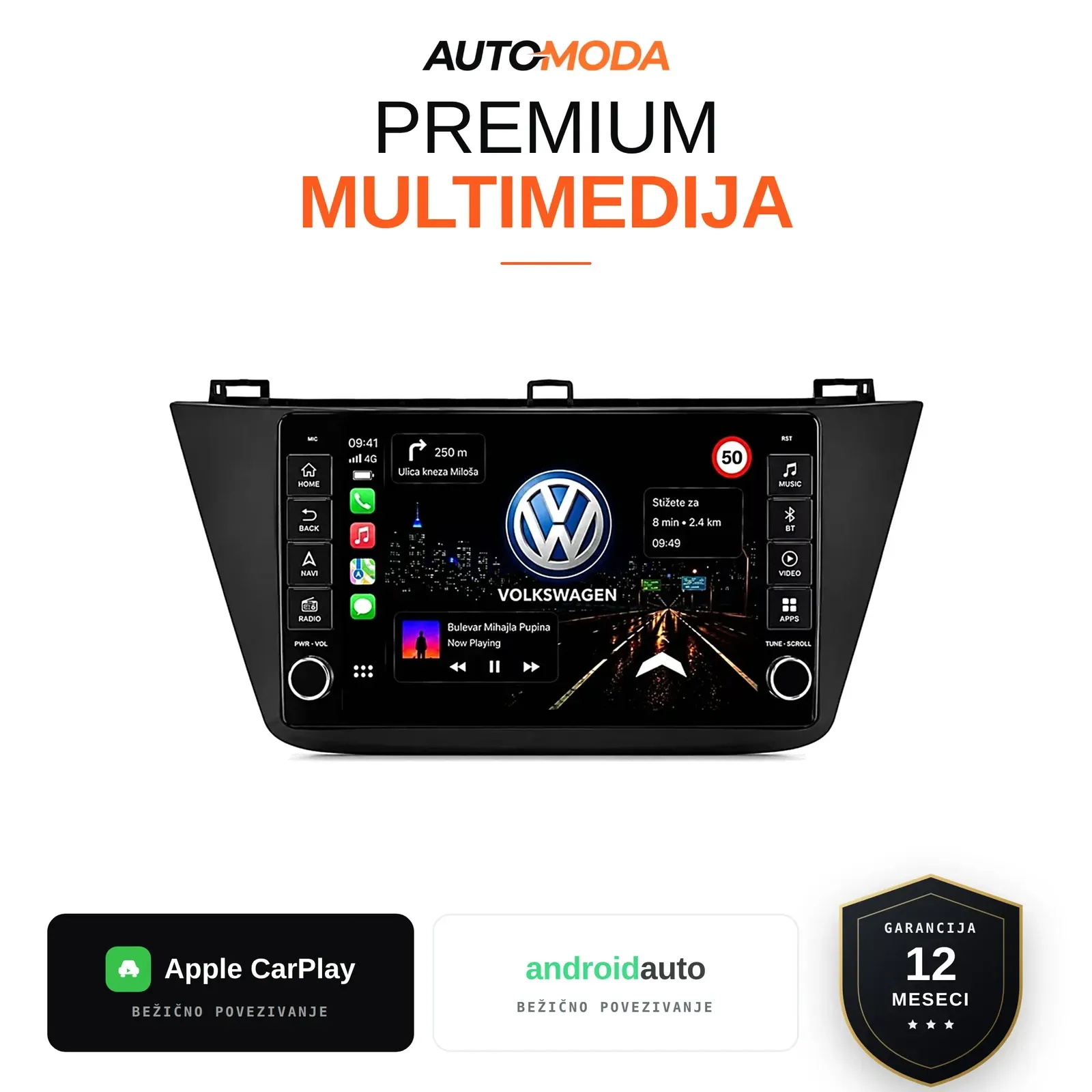 Volkswagen Tiguan multimedija 10" (verzija 2, sa dugmadima) — Android, CarPlay, navigacija