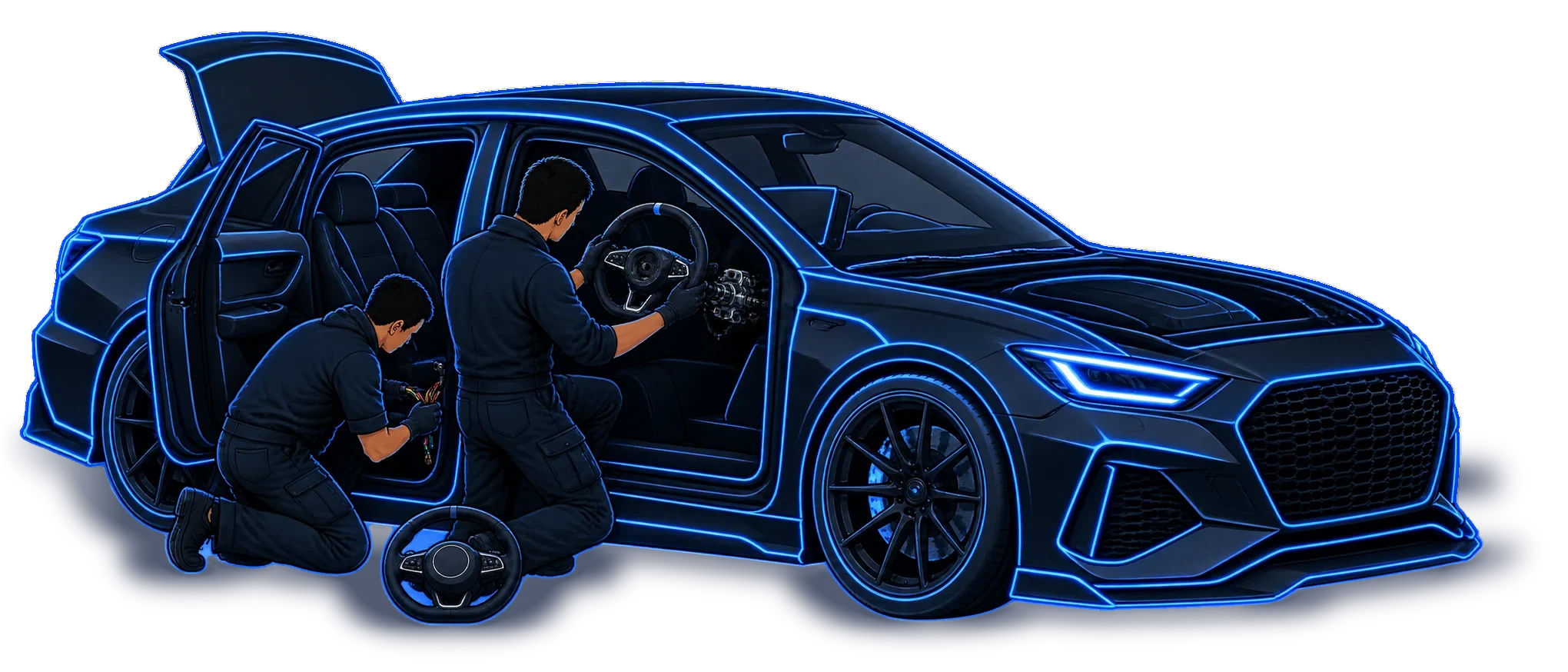 Majstori rade na volanu i unutrašnjosti automobila